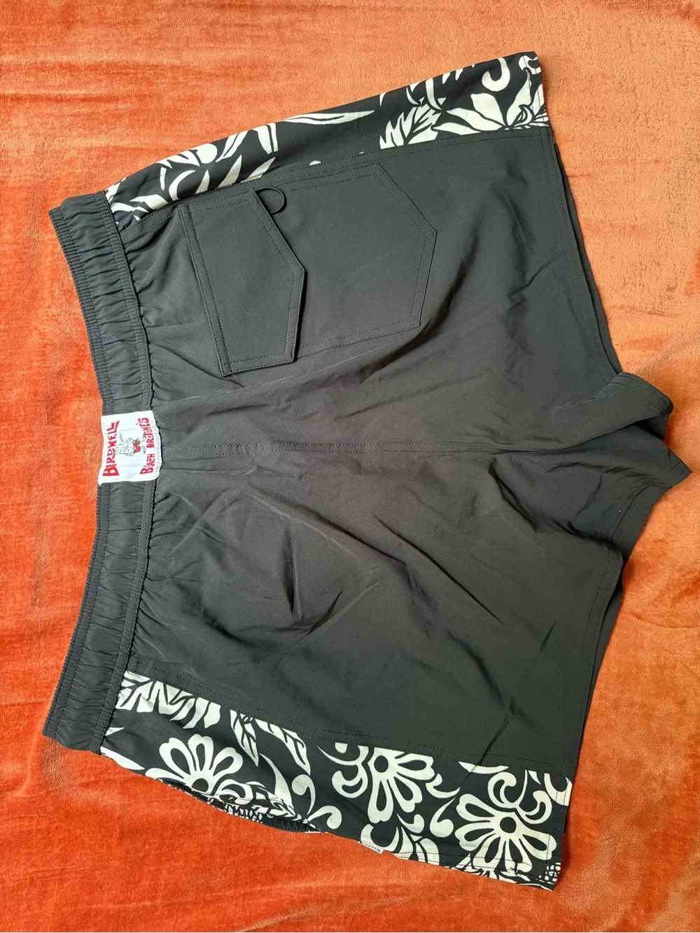 NWOT Birdwell Black and White Board Shorts with Floral Detail